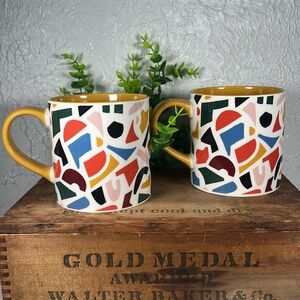 Room Essentials Multicolor Mugs with Gold Handles Mosaic Design 16 oz Mugs NWT